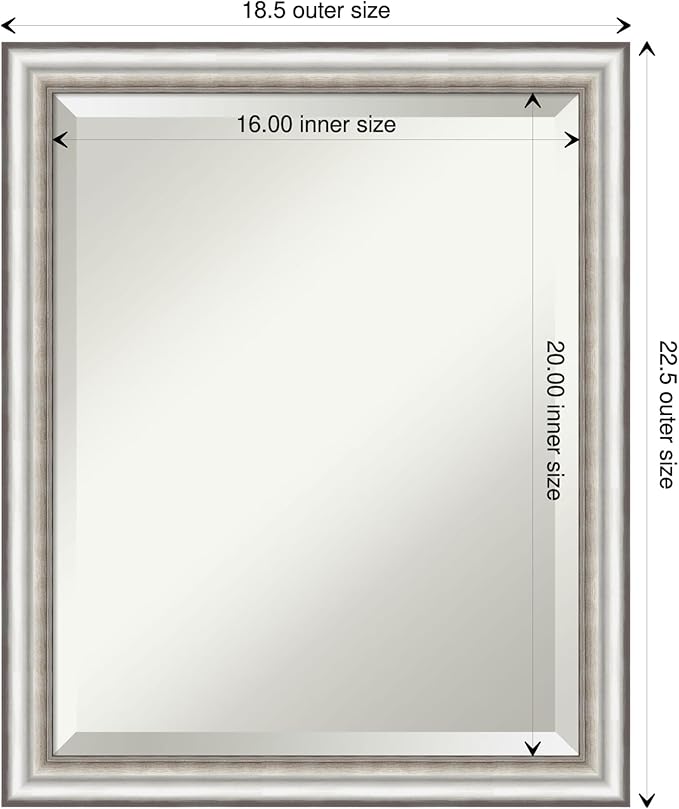 Amanti Art Silver Bathroom Mirror for Over Sink, 23x19 Salon Silver Narrow Rectangle Vanity Mirror, Small Traditional Frame, Hangs Horizonally and Vertically, Bathroom Wall Decor, Beveled Edge