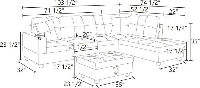 NicBex Sectional Couch 3 Pieces Sofa Set with Left Chaise Lint PVC L Shaped Cloud Couch for Living Room Furniture Sets with Storage Ottoman, Modular Sofa for Living Room & Apartment, Beige+Black