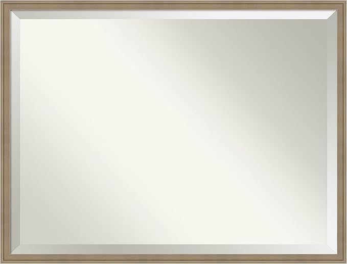 Amanti Art Brown Wall Mirror 32x42 Florence Light Brown Rectangle Bathroom Mirror for Wall Decor Living Room, X-Large Casual Frame, Hangs Horizonally and Vertically, Bathroom Decor, Beveled Edge