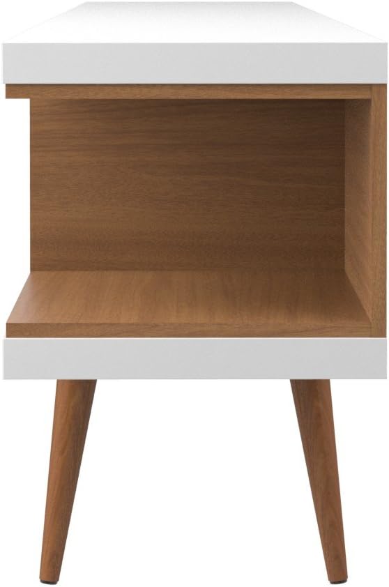 Manhattan Comfort Utopia Collection Mid Century Modern TV Stand With Open 3 Open Shelves and Two Open Cubbies, White/Wood (19752)
