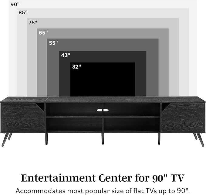 Walker Edison Nora Modern Minimal Open-Shelf TV Stand for TVs up to 90 Inches, 80 Inch, Black