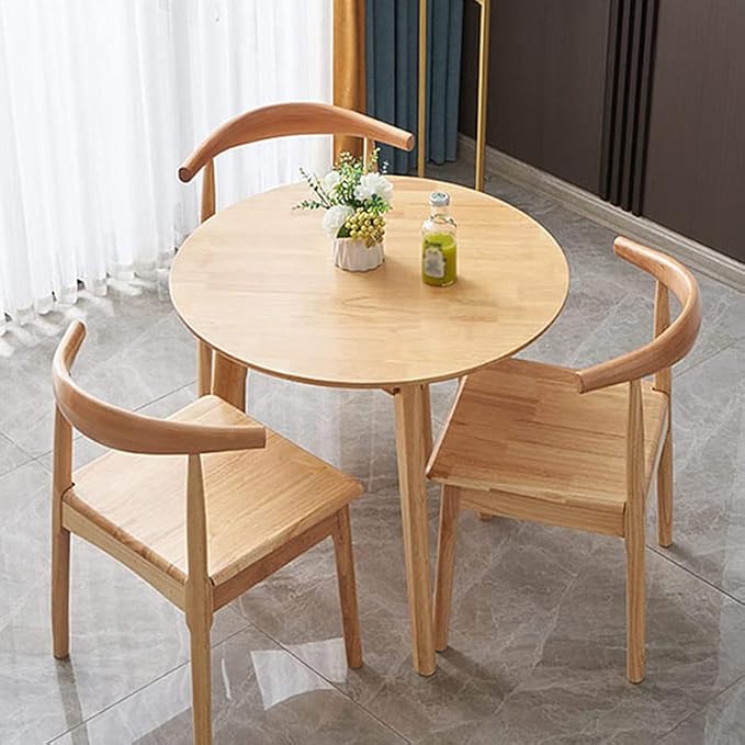 Simplicity Solid Wood Dining Table, Round for 2, 24 Inches Coffee Table, Wood Furniture for Small Space, Natural Wood