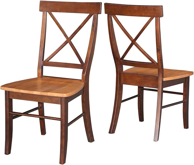 International Concepts X- Back Chair with Solid Wood Seat, Cinnemon/Espresso