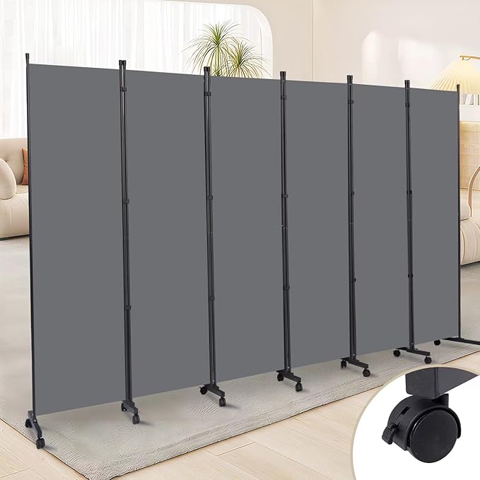 Room Divider 6 Panel Room Dividers/Wheels, Fabric Room Divider Panel for Office Room Partitions and Dividers, Portable Partition Wall Divider for Room Separation, Privacy Screen