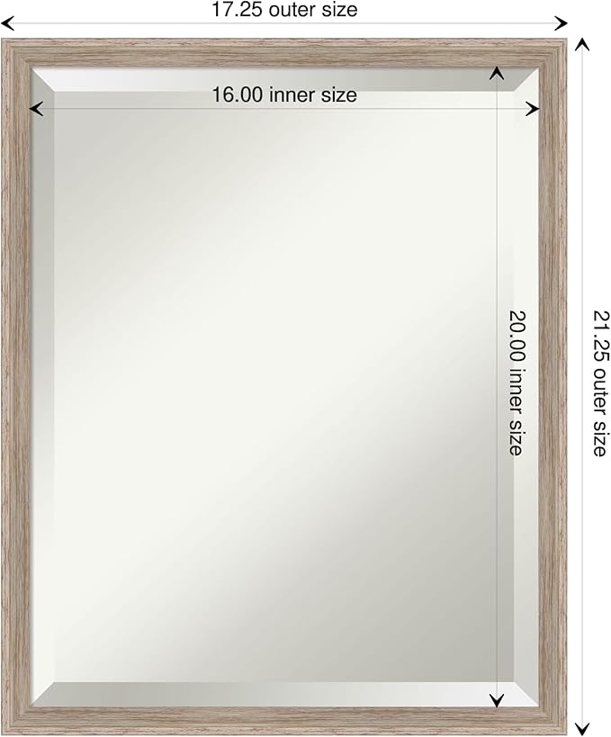 Amanti Art White Bathroom Mirror for Over Sink, 21x17 Hardwood Wedge White Wash Rectangle Vanity Mirror, Small Rustic Farmhouse Wood Frame, Hangs Horizonally and Vertically, Bathroom Wall Decor