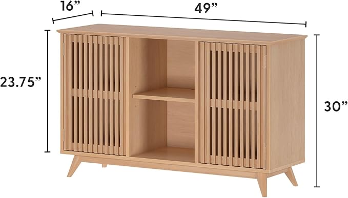 Plank+Beam Mid-Century Modern Wood TV Stand, Solid Wood Entertainment Console with Storage, 49" L x 16" W x 30" H, Blonde