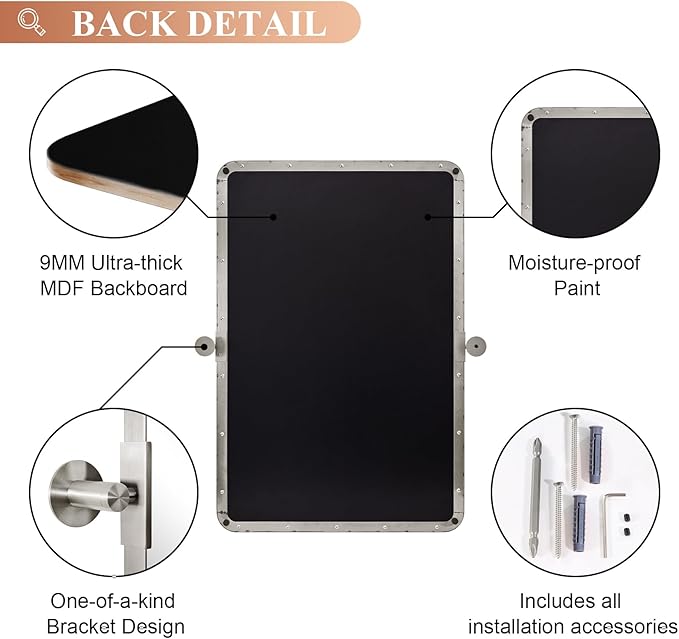 MOON MIRROR Brushed Nickel Pivot Mirror for Bathroom, Tilt Rounded Rectangle for Vanity, Overall 32.33 x 36 in (Mirror 28x 36 in)