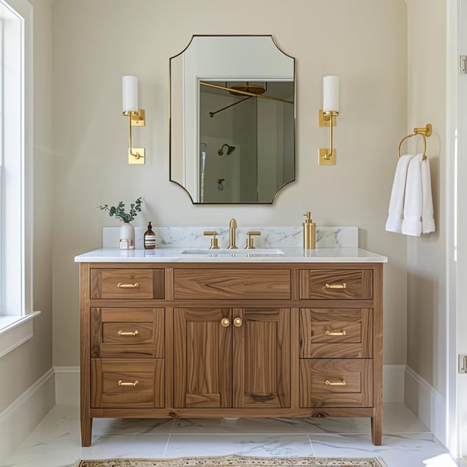 ANDY STAR Gold Vanity Mirror, 24x32 Inch Scalloped Mirror for Bathroom, Brushed Gold Mirror in Anti-Rust Stainless Steel Metal 1" Frame, Antique Scalloped Edge Design, Ideal for Home Remodel