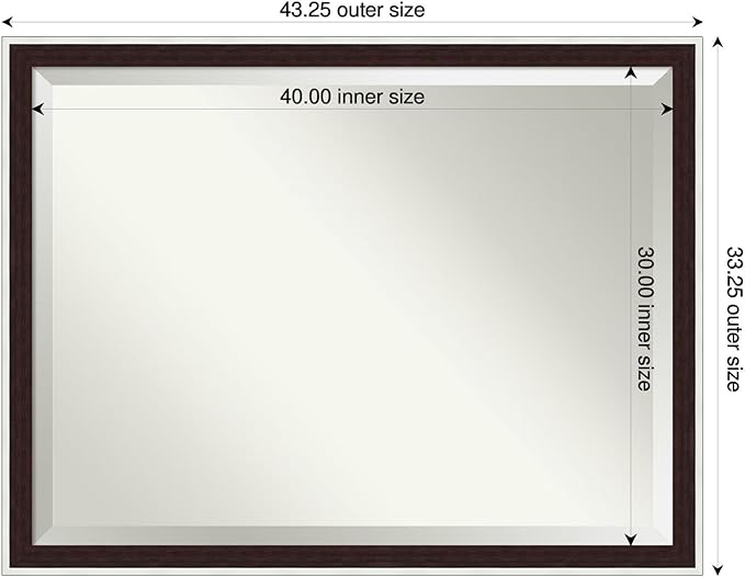 Amanti Art Wall Mirror 33x43 Maya Espresso Silver Rectangle Bathroom Mirror for Wall Decor Living Room, X-Large Modern Frame, Hangs Horizonally and Vertically, Bathroom Decor, Beveled Edge