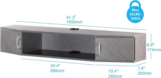 FITUEYES Floating TV Stand Wall Mounted Entertainment Center Media Console Storage Cabinet Under TV Stone Gray 43.3in