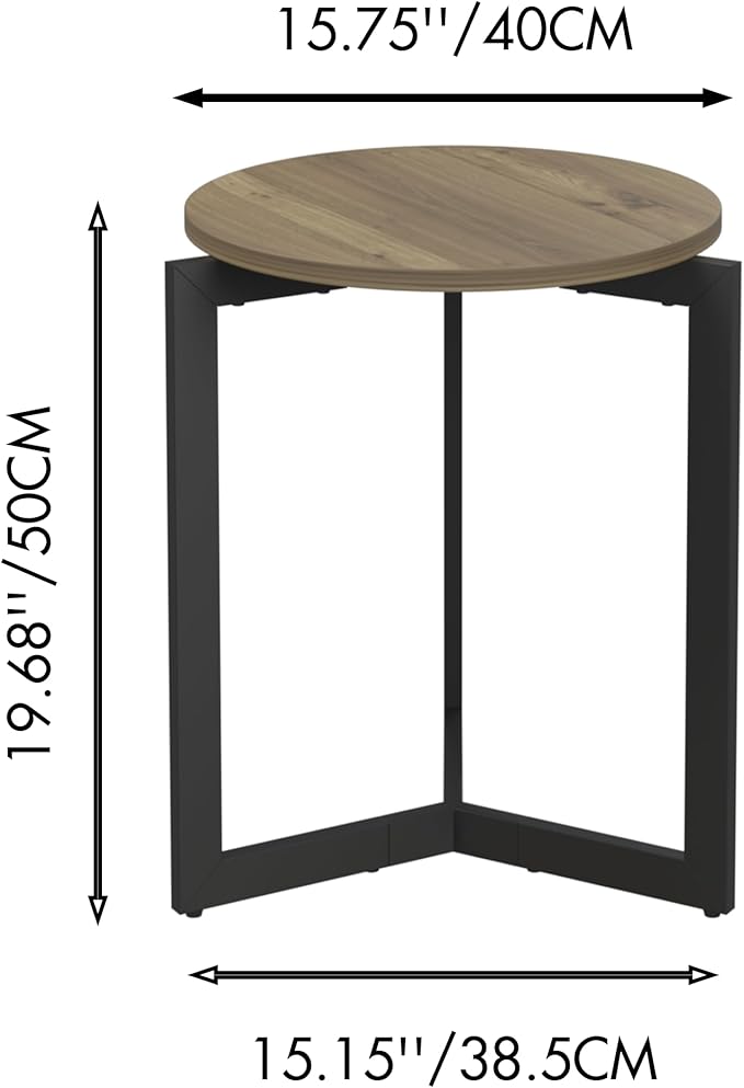 Round Dining Table, 15.75" Small Dinner Table with Metal Base Round Brown Side End Tables for Dining Room, Kitchen, Living Room