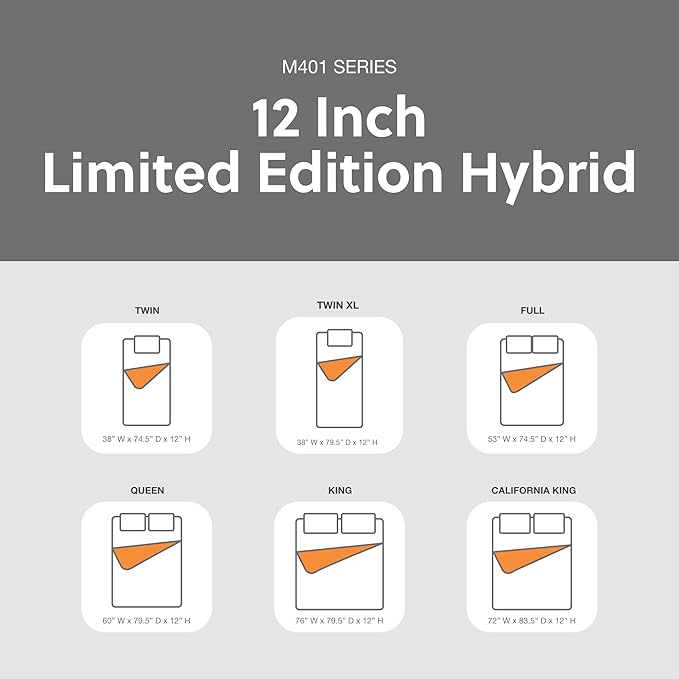 Signature Design by Ashley Limited Edition Firm 12 Inch Hybrid Mattress with Gel Memory Foam and Edge Support for Cool Sleep and Pressure Relief, King, Fiberglass Free, Mattress In A Box