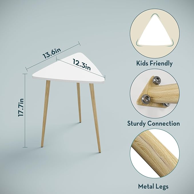 SAYGOER White Side Table Small Triangle End Tables Modern Narrow Sofa Table for Living Room Bedroom Small Space Unique Bedside Table,Medal Frame 13.5" W x 12.3" D x 17.7" H