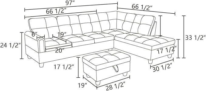 Sectional Couch with Ottoman Storage, L Shaped Sofa Furniture Sets, Modern Modular Comfy Sofa for Living Room Bedroom, White