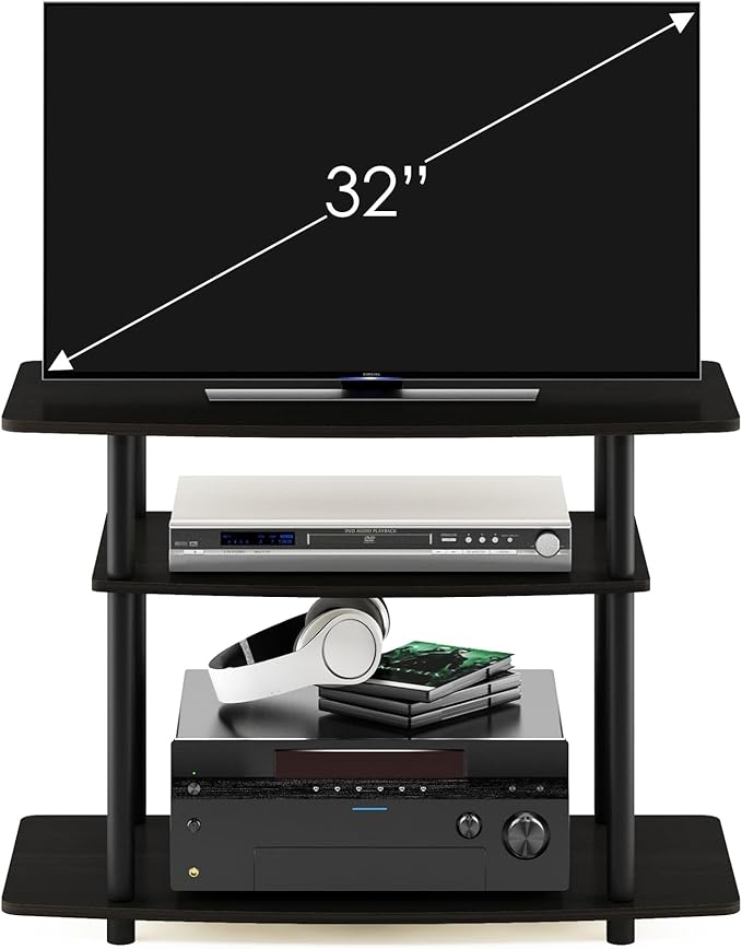 Furinno Turn-N-Tube No Tools 3-Tier Entertainment Center TV Stand for TV up to 32 Inch, Plastic Round Tubes, Espresso/black