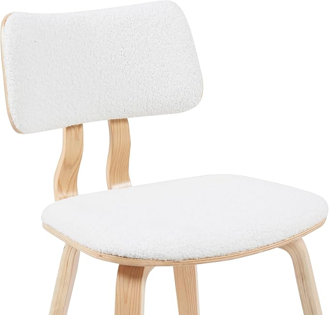 Armen Living Jaguar Mid-Century Upholstered Dining Chair in White Boucle and Patterned Oak Finish