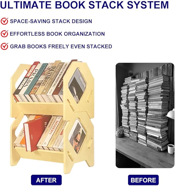 Desktop Bookshelf, Stackable Book Organizer with Handle, Storage Rack for CD/Magazine/File Folder, Portable Small Bookshelf for Study, Living Room, Kid's Room, No Nails, Medium Size