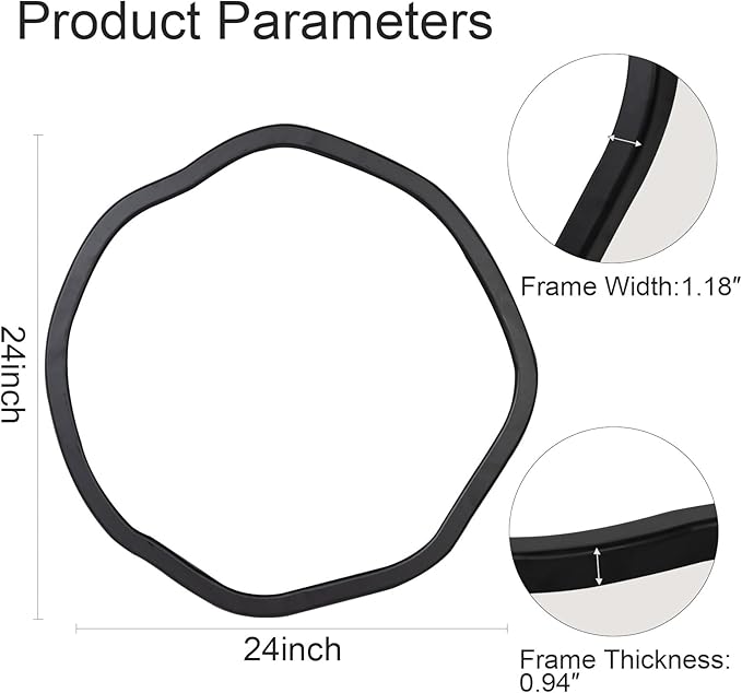ULIKE Round Wood Mirror 24 Inch Circle Wall Mirror, Asymmetrical Bathroom Vanity Mirror with Wood Frame, Decorative Wall Mounted Mirror for Bedroom, Living Room, Entryway, Black