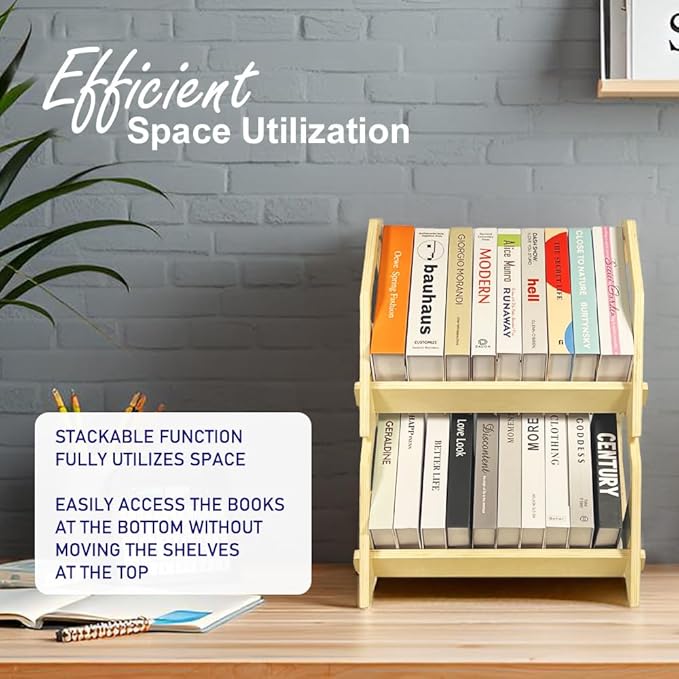 Desktop Bookshelf, Stackable Book Organizer with Handle, Storage Rack for CD/Magazine/File Folder, Portable Small Bookshelf for Study, Living Room, Kid's Room, No Nails, Medium Size