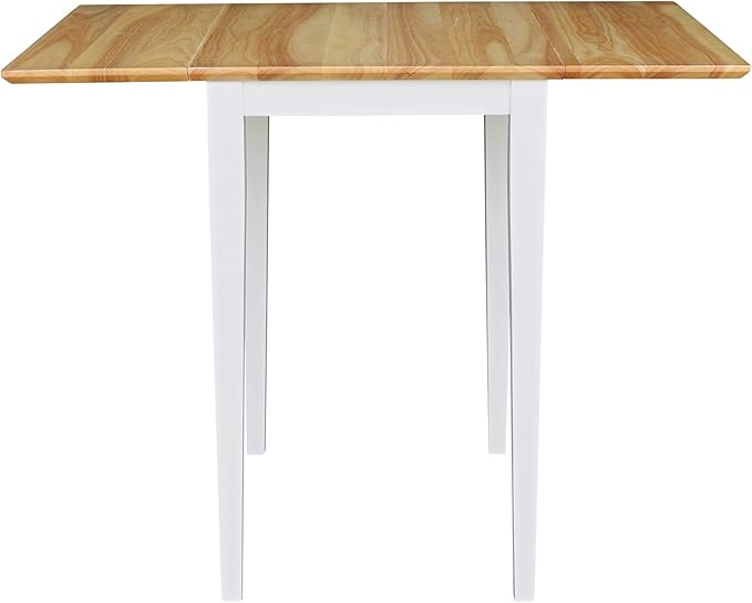 IC International Concepts, Solid Wood Small Drop Leaf Dining Table, Solid Real Wood, Sturdy Parawood, White/Natural