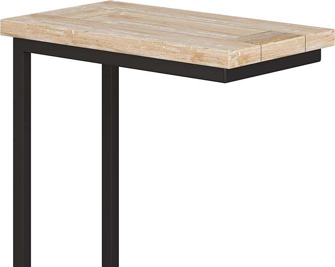 SIMPLIHOME Skyler 18-inch Wide Solid Mango/Metal Industrial C-Shaped End Table in White Wash/Black for Living Room, Office, or Bedroom, Assembled