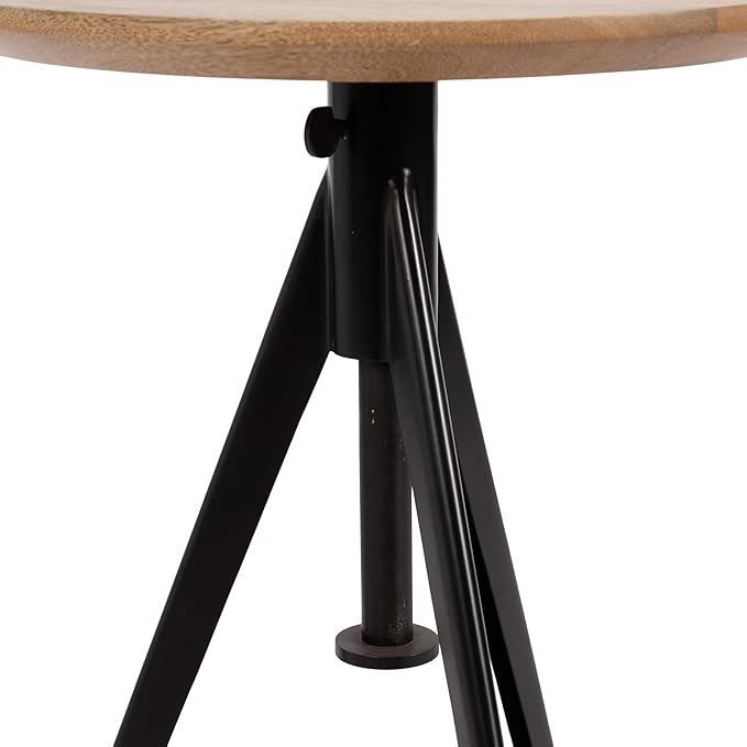 Kate and Laurel Keres Modern Adjustable-Height Round Tripod Side Table, 16 x 16 x 28, Natural Wood and Black, Transitional Circle End Table for Use as Indoor Plant Stand or Bedroom Nightstand