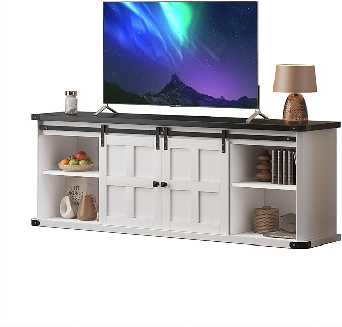 GAOMON 70" Farmhouse TV Stand for 80/75/70 Inch TVs,Entertainment Center Storage Cabinets w/Power Outlets and Sliding Barn Door,Rustic TV Stands for Living Room,Media Console Cabinet