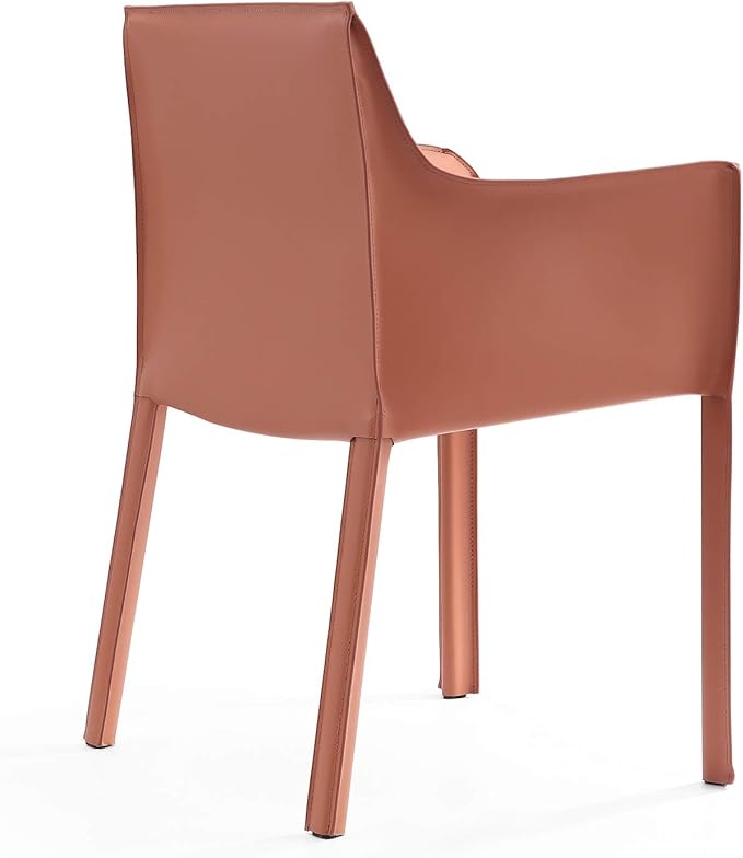 Manhattan Comfort Vogue Modern Faux Leather Dining Chairs, Metal Frame, Comfortable Padded Seat, Fully Assembled Armchair Accent Furniture, Set of 1, Clay