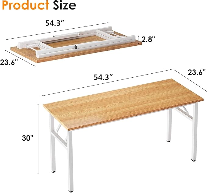 Need Office Computer Desk - 54.3L Sturdy and Heavy Duty Folding Laptop Table,Writing Table/Home Office Desk/Sewing Table,No Assembly Required (Teak&White) AC5BW138