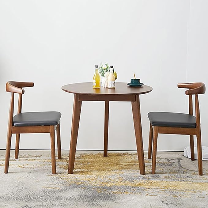 24" Round 3 Legs Casual Dining Table, Walnut Brown Rubberwood Coffee Table End Table Modern Leisure Table Small Dining Room Kitchen Furniture for Small Space
