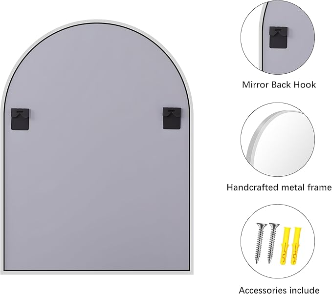 Arched Bathroom Mirror, 36x48IN Silver Bathroom Mirror with Metal Frame, Wide Wall Mounted Mirrors Decor Modern Dresser Mirror for Bedroom Living Room Entryway