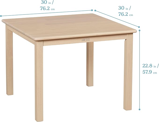ECR4Kids 30in Square Hardwood Table with 22in Legs, Kids Furniture, Antique White