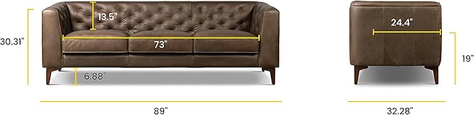 POLY & BARK Essex Leather Couch - 89-Inch Sofa with Tufted Back - Full-Grain Leather Sofa for Living Room with Feather-Down Topper - Living Room Couch - Vintage Italian Leather in Cocoa Brown