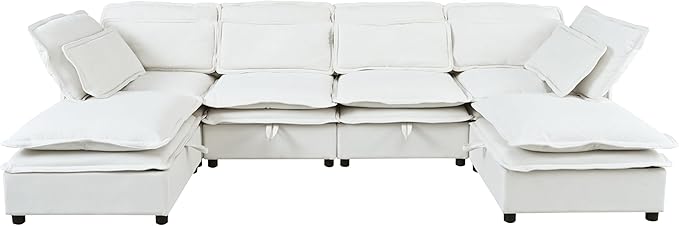 Ball & Cast 124.4" Modular Sectional Sofa,Oversized U-Shaped Couch with Storage Seat,Freely Combinable 6-Seater Set w/Double-Layer Cushion,for Living Rooms,Offices and Apartments,Beige