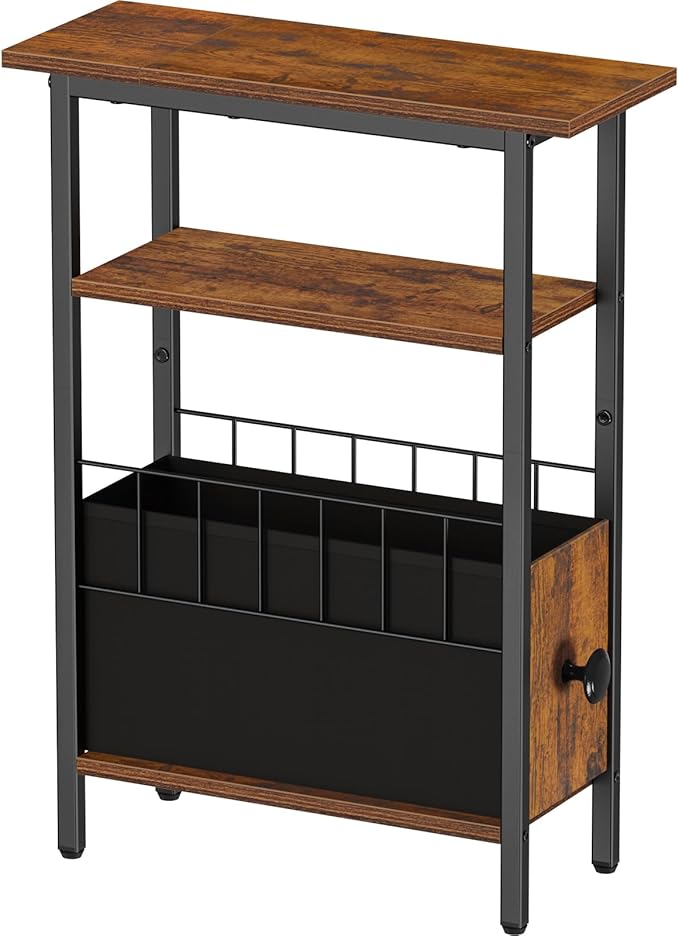 Snughome Narrow Side Table for Small Spaces, Slim End Table 3 Tier, Skinny Nightstand with Drawer, Sofa Beside Table with Storage Shelf for Living Room Bedroom