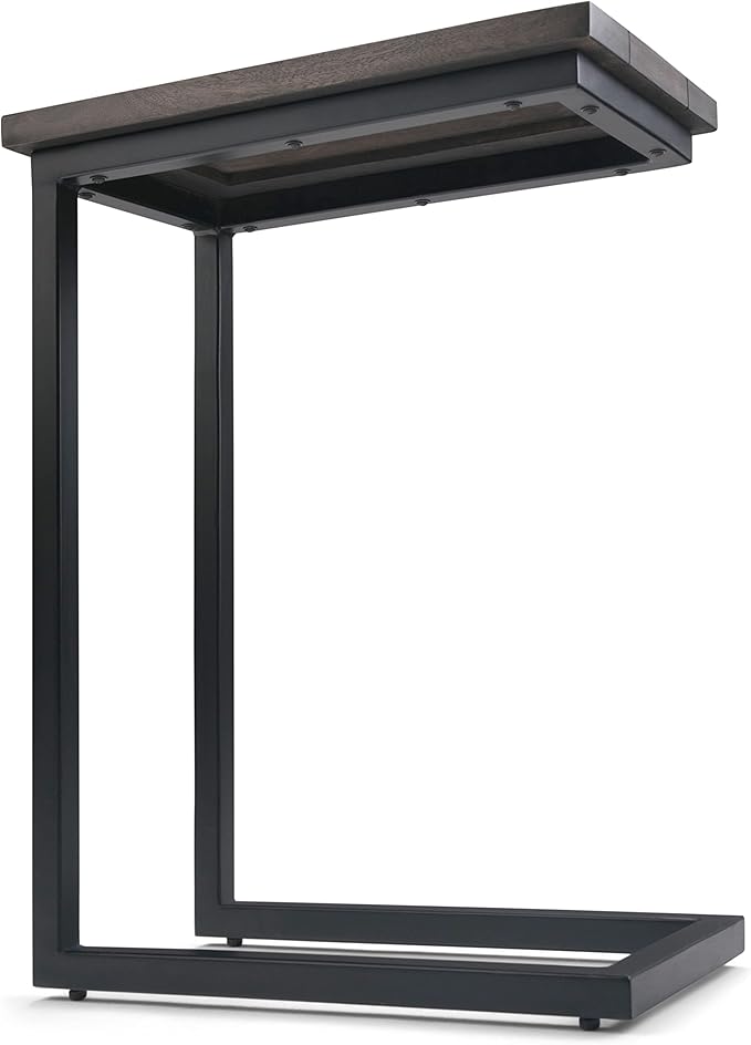 SIMPLIHOME Skyler 18-inch Wide Solid Mango/Metal Industrial C-Shaped End Table in Walnut Brown/Black for Living Room, Office, or Bedroom, Assembled