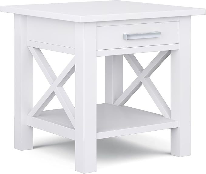SIMPLIHOME Kitchener SOLID WOOD 21 inch Wide Square Contemporary End Table in White for the Living Room and Bedroom