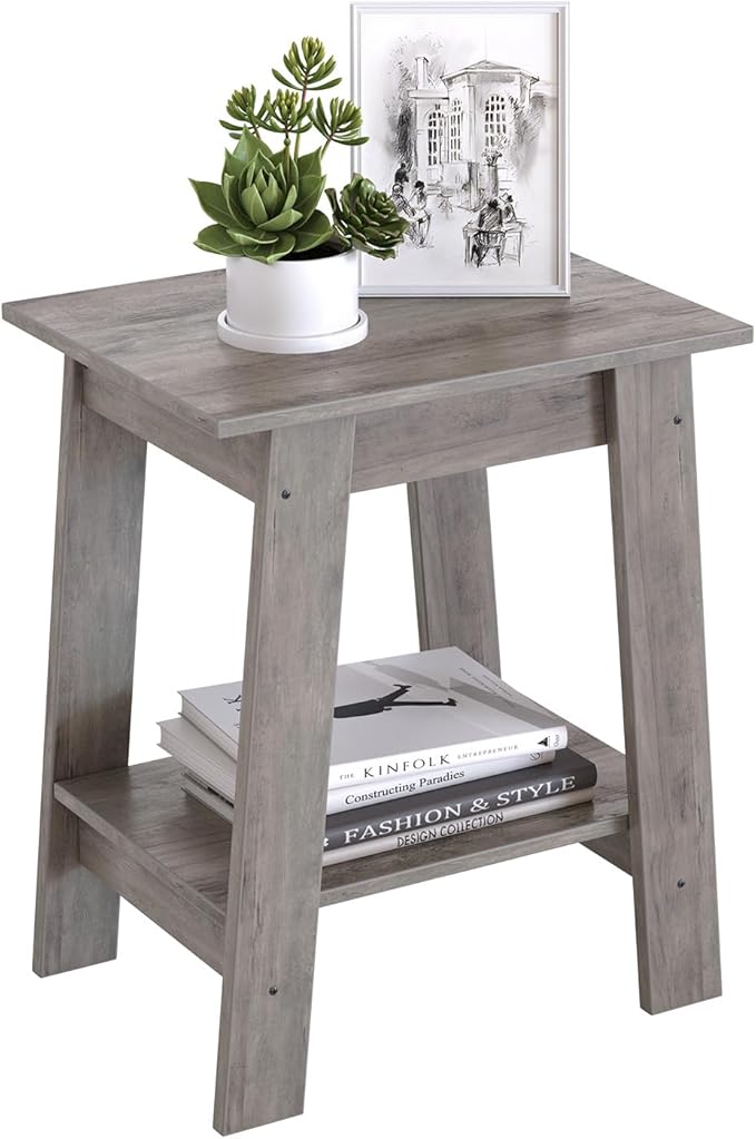 End Table, Side Table with 2-Tier Storage Shelf, Sofa Table for Small Space, Square Nightstand for Entryway, Farmhouse, Living Room, Easy Assembly, Grey