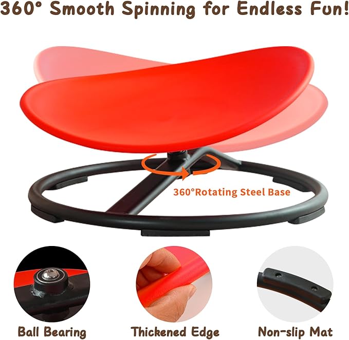 Kids Sensory Spinning Chair for Autism Ages 3+, Sit and Spin Swivel Chair for Kids with ADHD, Sensory Chairs for Autistic Children, Sensory Toys for Motion Sickness Relief, Balance Training (Red)