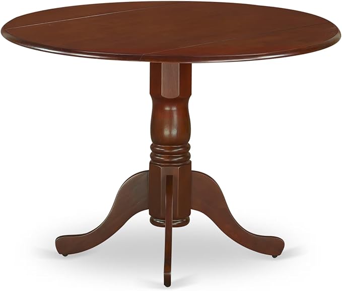 East West Furniture DLBO5-MAH-W 5 Piece Dining Room Table Set Includes a Round Dining Table with Dropleaf and 4 Wood Seat Chairs, 42x42 Inch, Mahogany