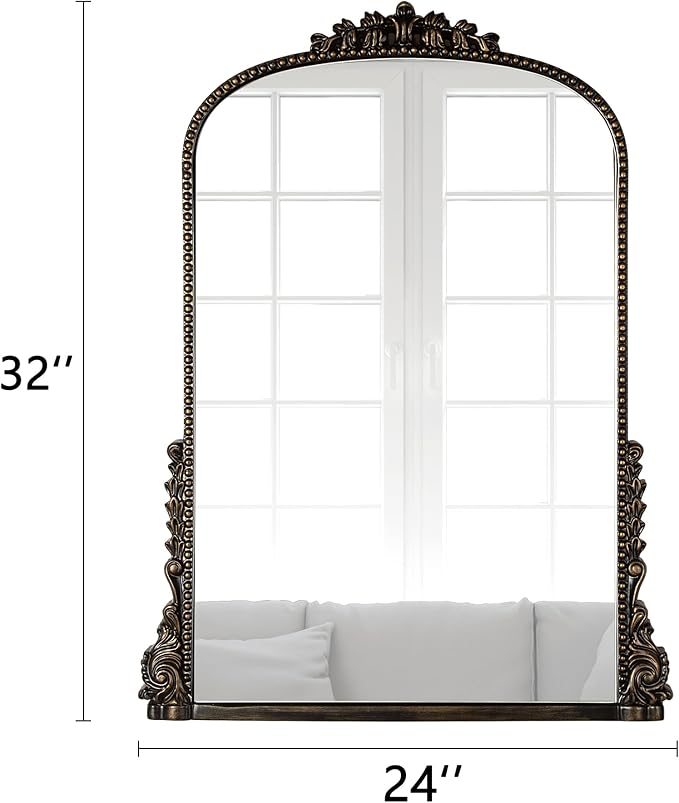 SHYFOY Antique Wall Mirror, Vintage Mirrors for Wall Decor, Baroque Decorative Mirror for Living Room Entryway Powder Room, Traditional Elegant Ornate Mirror, 31.5'" X 23.6'' Black-Gold