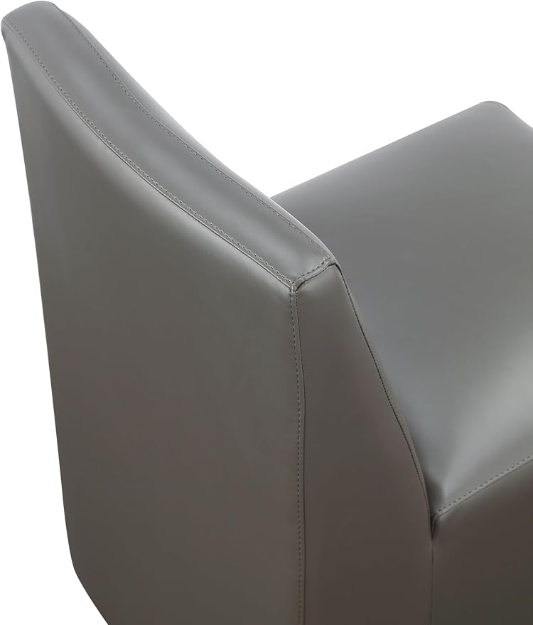 Manhattan Comfort Anna Square Modern Dining Chair with Head to Toe Faux Leather Upholstery and Plastic Foot Padding, Luxury Accent Furniture, Set of 1, Pewter