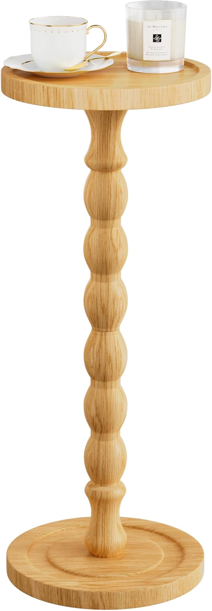 Solid Wood Drink Table, Rubber Wood‌ Small Round Side Table for Small Spaces, Martini Tables, Pedestal End Tables for Living Room, Bedroom, Corners, and Office (Natural, 9.4 inch)