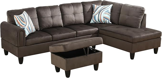 97" Oversized Sectional Couch, L Shaped Couch with Storage Ottoman, Modern Modular Sofa with Deep Seat, Sectional Couches for Living Room and Office, Dark Brown (Flannel)