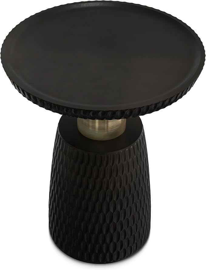 SIMPLIHOME Breanna 16-inch Wide Solid Mango Contemporary-Style End Table in Black/Gold, Sculptural Accent Table for Living Room, Office, or Bedroom