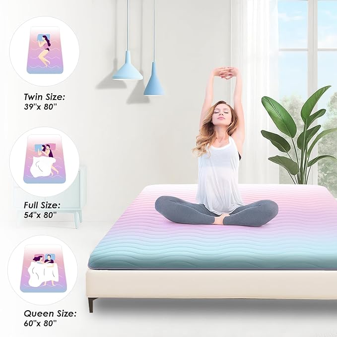 Japanese Floor Futon Mattress, 3.5" Thicken Colorful Rainbow Portable Floor Mattress, High-Density Foam Tatami Mat Sleeping Pad for Camping Guest Room Dormitory RV, Twin