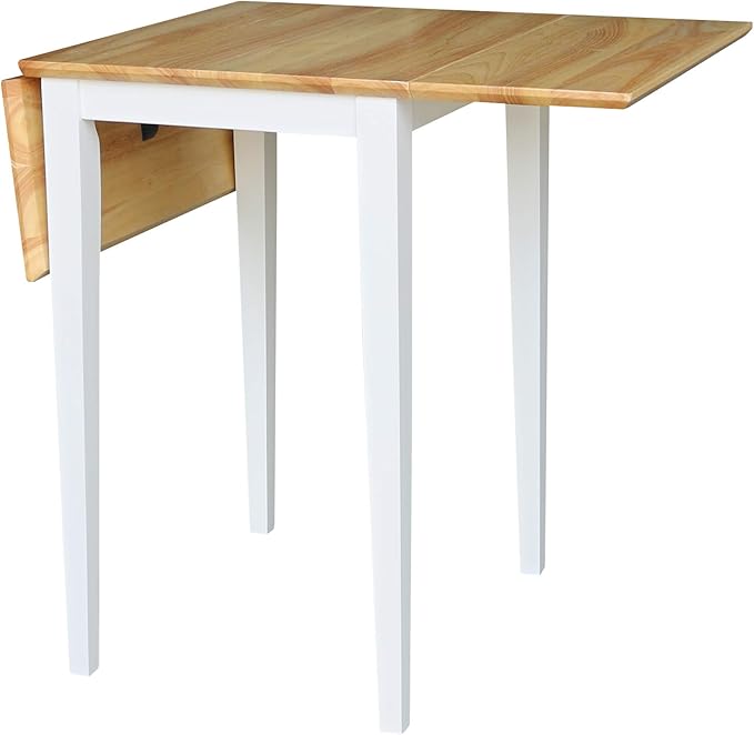 IC International Concepts, Solid Wood Small Drop Leaf Dining Table, Solid Real Wood, Sturdy Parawood, White/Natural
