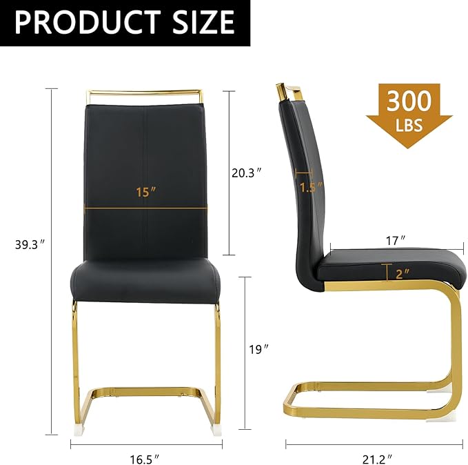 Modern Dining Chairs Set of 6,High Back Black Kitchen Chairs,Faux Leather Side Chair with Gold Plated Metal Legs,Easy to Clean Upholstered Dining Chairs,Ideal for Living Room(Gold Leg)