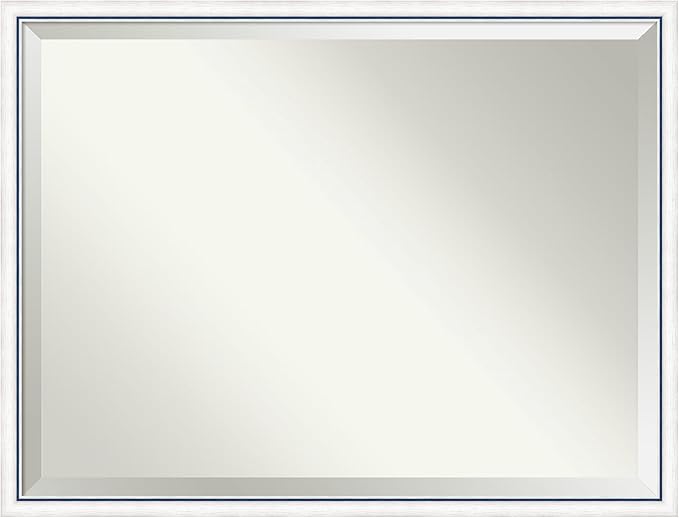 Amanti Art White Bathroom Mirror for Over Sink, 32x42 Morgan White Blue Rectangle Vanity Mirror, X-Large Modern Contemporary Wood Frame, Hangs Horizonally and Vertically, Bathroom Wall Decor, Beveled