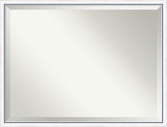 Amanti Art White Bathroom Mirror for Over Sink, 32x42 Morgan White Blue Rectangle Vanity Mirror, X-Large Modern Contemporary Wood Frame, Hangs Horizonally and Vertically, Bathroom Wall Decor, Beveled